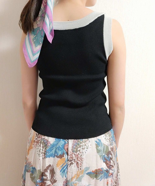 Q(キュー)の「配色リブニットタンク(タンクトップ・レディース・アイボリー/ブラック/ブラウン・MEDIUM)」の13枚目の写真