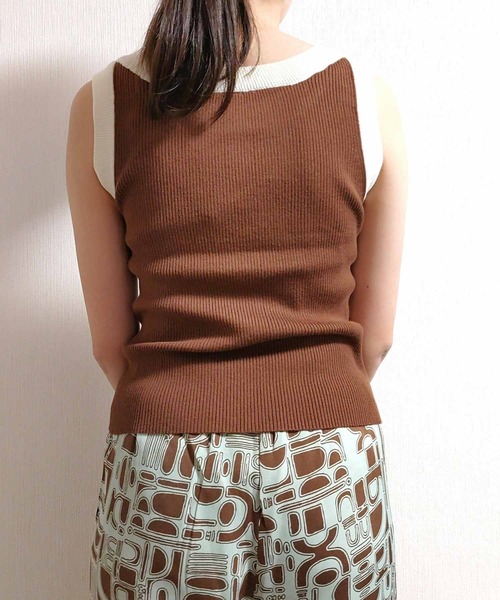Q(キュー)の「配色リブニットタンク(タンクトップ・レディース・アイボリー/ブラック/ブラウン・MEDIUM)」の15枚目の写真
