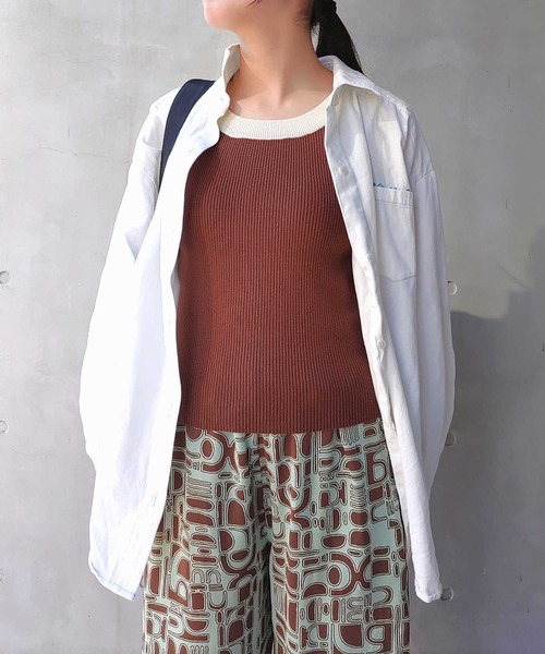 Q(キュー)の「配色リブニットタンク(タンクトップ・レディース・アイボリー/ブラック/ブラウン・MEDIUM)」の16枚目の写真