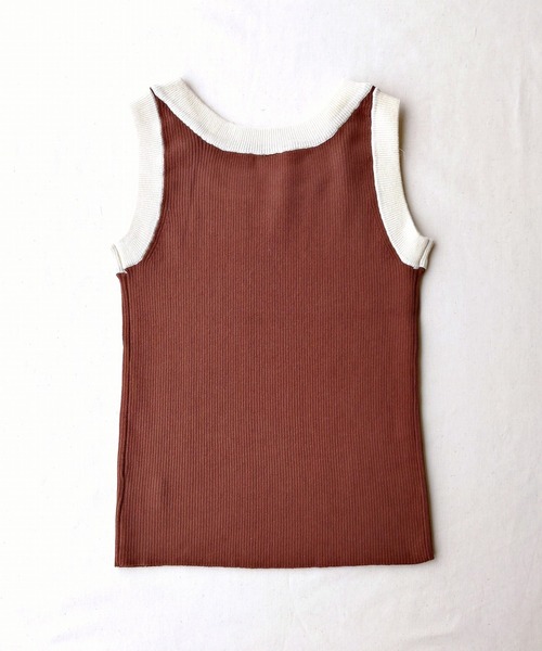 Q(キュー)の「配色リブニットタンク(タンクトップ・レディース・アイボリー/ブラック/ブラウン・MEDIUM)」の20枚目の写真