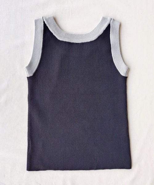 Q(キュー)の「配色リブニットタンク(タンクトップ・レディース・アイボリー/ブラック/ブラウン・MEDIUM)」の18枚目の写真