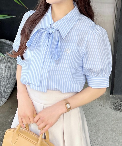 INGNI（イング）の「胸刺繍ボウタイ半袖ブラウス（シャツ/ブラウス・レディース・オフホワイト/サックスブルー/ブルー系1・M）」の20枚目の写真