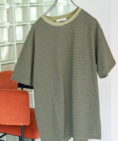セール】限定展開 ビックシルエット カラー 細ボーダー 半袖 Tシャツ