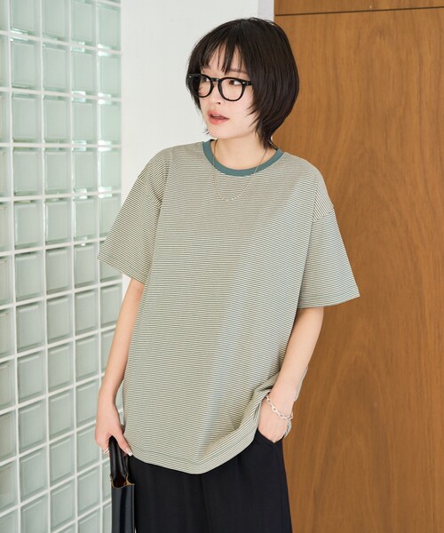 セール】限定展開 ビックシルエット カラー 細ボーダー 半袖 Tシャツ