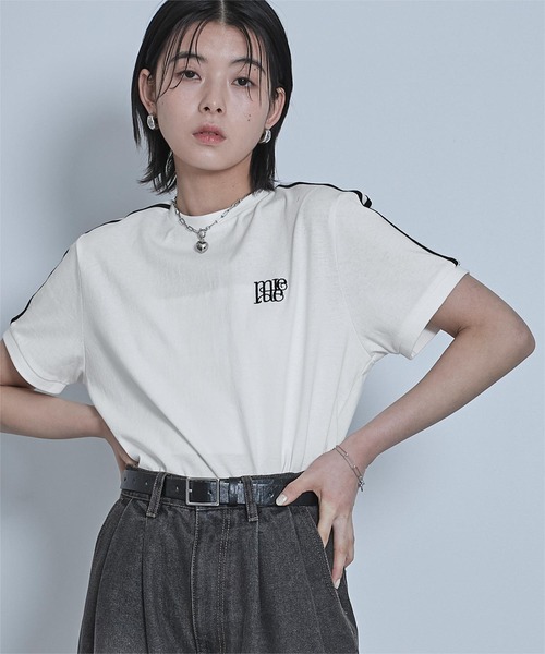 miette（ミエット）の「ロゴ刺繍ラインTシャツ（Tシャツ/カットソー・レディース・ホワイト系その他/ブラック/グレイッシュベージュ/ホワイト系その他2/チャコールグレー・FREE）」の2枚目の写真