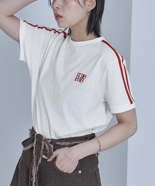 miette（ミエット）の「ロゴ刺繍ラインTシャツ（Tシャツ/カットソー・レディース・ホワイト系その他/ブラック/グレイッシュベージュ/ホワイト系その他2/チャコールグレー・FREE）」の3枚目の写真