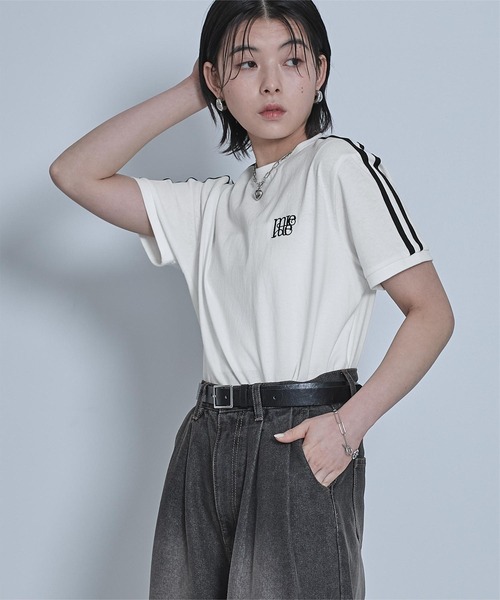 miette（ミエット）の「ロゴ刺繍ラインTシャツ（Tシャツ/カットソー・レディース・ホワイト系その他/ブラック/グレイッシュベージュ/ホワイト系その他2/チャコールグレー・FREE）」の12枚目の写真