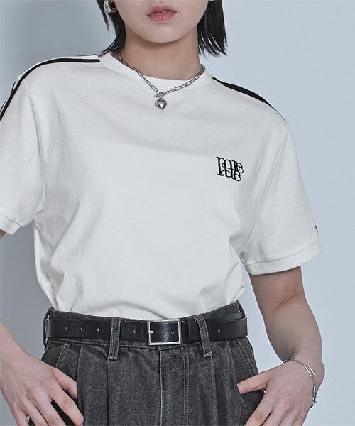 miette（ミエット）の「ロゴ刺繍ラインTシャツ（Tシャツ/カットソー・レディース・ホワイト系その他/ブラック/グレイッシュベージュ/ホワイト系その他2/チャコールグレー・FREE）」の6枚目の写真