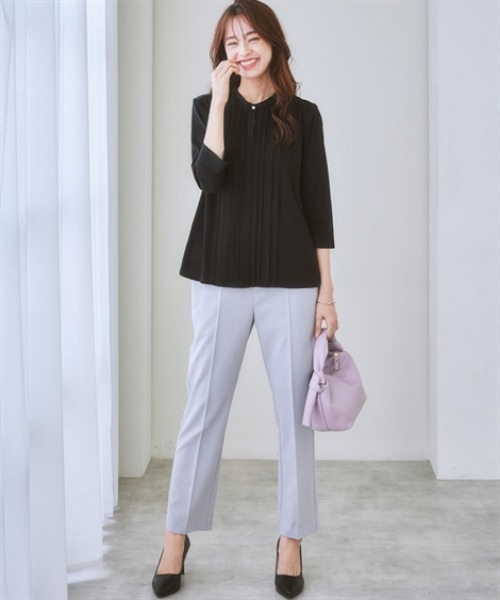 7days Life Styling(セブンデイズライフスタイリング)の「ブラウス見え シルケットポンチピンタックカットソートップス(Tシャツ/カットソー・レディース・グレイッシュベージュ/ブラック/オフホワイト/ミント・S/M/L/LL/3L/6L/4L/5L)」の14枚目の写真