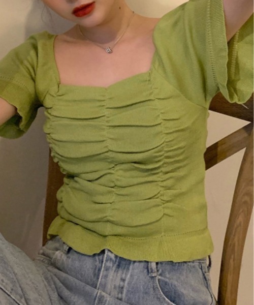 &soiree(アンドソワレ)の「【&soiree】スクエアネック半袖ニットトップス (CP)(Tシャツ/カットソー・レディース・ブラック/ベージュ/その他1・M)」の8枚目の写真