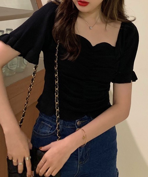 &soiree(アンドソワレ)の「【&soiree】スクエアネック半袖ニットトップス (CP)(Tシャツ/カットソー・レディース・ブラック/ベージュ/その他1・M)」の11枚目の写真