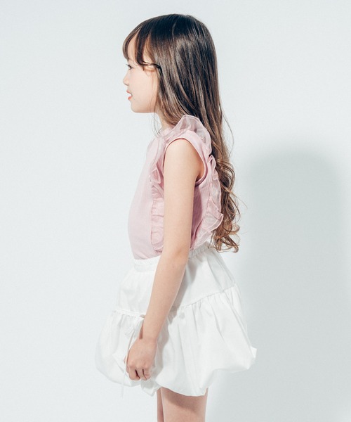 URBAN CHERRY（アーバンチェリー）の「【快適さらリブ素材】シアーフリルノースリーブリブトップス（Tシャツ/カットソー・キッズ・ピンク/アイボリー/ブラック/ブルー・110cm/130cm/140cm/150cm/120cm）」の15枚目の写真