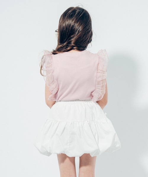 URBAN CHERRY（アーバンチェリー）の「【快適さらリブ素材】シアーフリルノースリーブリブトップス（Tシャツ/カットソー・キッズ・ピンク/アイボリー/ブラック/ブルー・110cm/130cm/140cm/150cm/120cm）」の16枚目の写真
