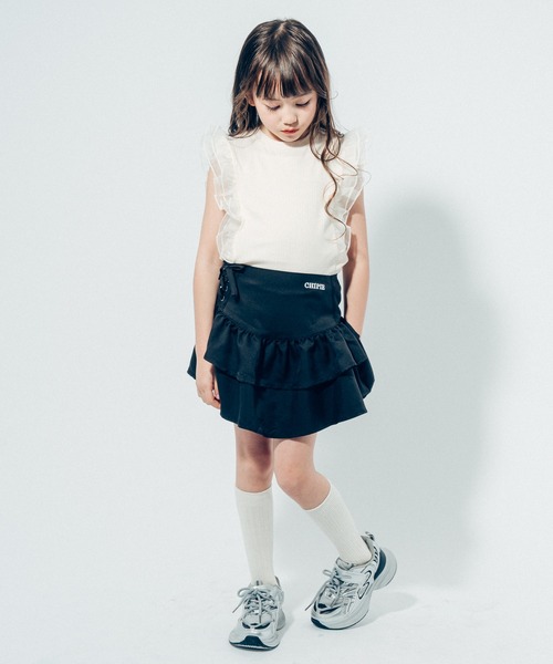 URBAN CHERRY（アーバンチェリー）の「【快適さらリブ素材】シアーフリルノースリーブリブトップス（Tシャツ/カットソー・キッズ・ピンク/アイボリー/ブラック/ブルー・110cm/130cm/140cm/150cm/120cm）」の17枚目の写真