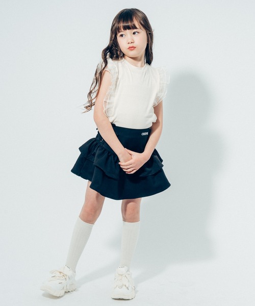 URBAN CHERRY（アーバンチェリー）の「【快適さらリブ素材】シアーフリルノースリーブリブトップス（Tシャツ/カットソー・キッズ・ピンク/アイボリー/ブラック/ブルー・110cm/130cm/140cm/150cm/120cm）」の18枚目の写真