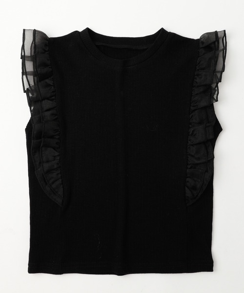 URBAN CHERRY（アーバンチェリー）の「【快適さらリブ素材】シアーフリルノースリーブリブトップス（Tシャツ/カットソー・キッズ・ピンク/アイボリー/ブラック/ブルー・110cm/130cm/140cm/150cm/120cm）」の13枚目の写真