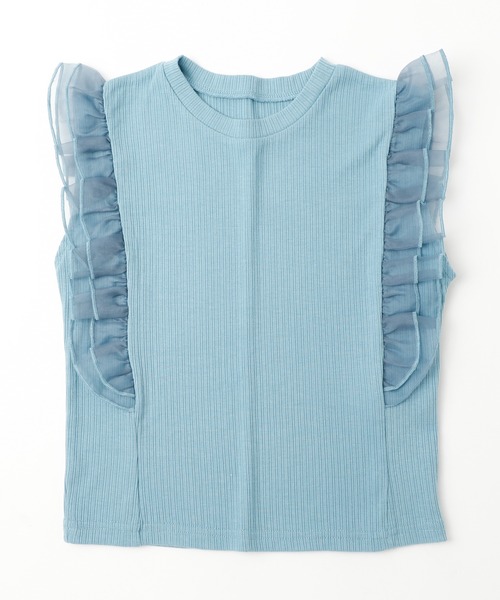 URBAN CHERRY（アーバンチェリー）の「【快適さらリブ素材】シアーフリルノースリーブリブトップス（Tシャツ/カットソー・キッズ・ピンク/アイボリー/ブラック/ブルー・110cm/130cm/140cm/150cm/120cm）」の11枚目の写真