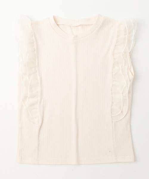 URBAN CHERRY（アーバンチェリー）の「【快適さらリブ素材】シアーフリルノースリーブリブトップス（Tシャツ/カットソー・キッズ・ピンク/アイボリー/ブラック/ブルー・110cm/130cm/140cm/150cm/120cm）」の7枚目の写真