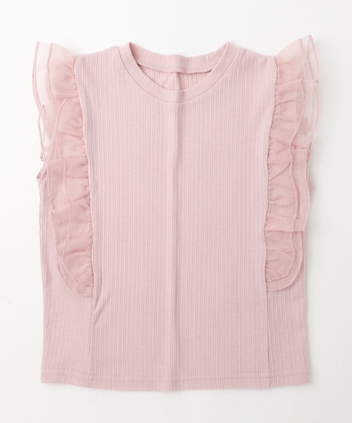 URBAN CHERRY（アーバンチェリー）の「【快適さらリブ素材】シアーフリルノースリーブリブトップス（Tシャツ/カットソー・キッズ・ピンク/アイボリー/ブラック/ブルー・110cm/130cm/140cm/150cm/120cm）」の9枚目の写真