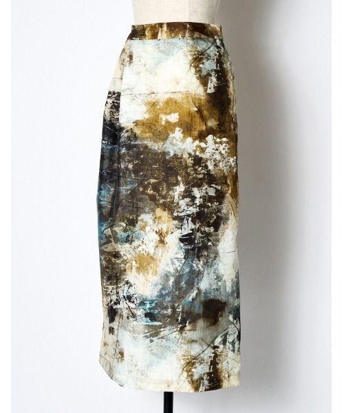 セール】Mineral Print Straight Skirt / ミネラルプリント