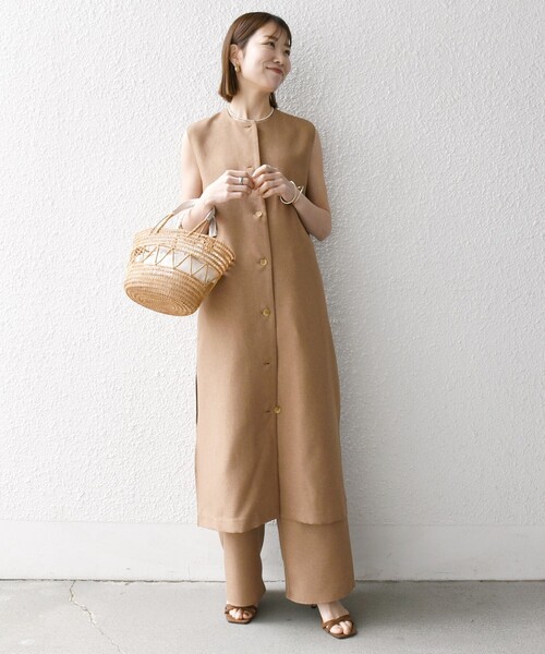 SHIPS quaranciel ワンピース&パンツ　セットアップ　ベージュ quaranciel:〈洗濯機可能〉ストライプ カフタンワンピース