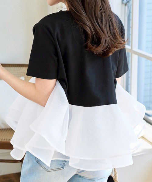 KOBE LETTUCE(コウベレタス)の「オーガンジードッキングペプラムTシャツ(Tシャツ/カットソー・レディース・ブラック×ブラック/ホワイト×ホワイト/ブラック系その他/ホワイト系その他/ブラック×ホワイト・M)」の8枚目の写真