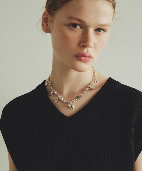 【国内即発】≪SOKO≫ ドロップ プレート チャーム ネックレス ミックス チャーム IDプレート ネックレス（ネックレス）｜GOLDY