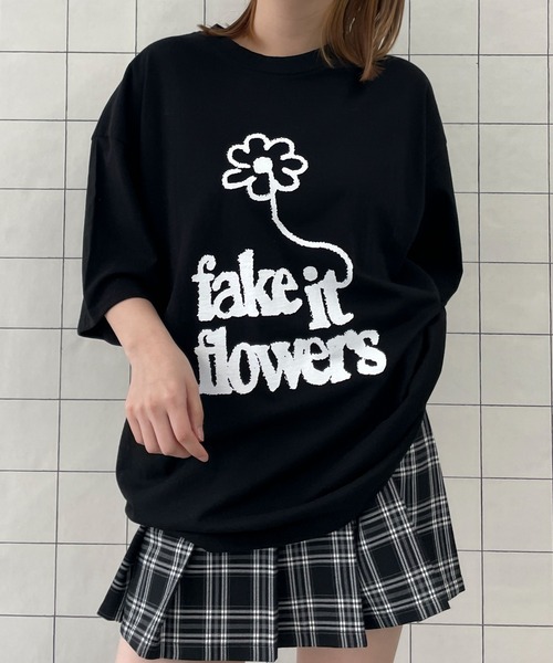 WOND(ウォンド)の「WOND/fake it flowersビッグT(Tシャツ/カットソー・レディース・ホワイト/ブラック・FREE)」の10枚目の写真