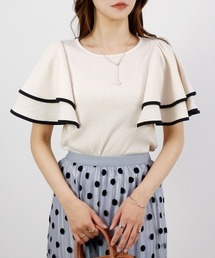 【ラッフルが豪華に揺れる大人のカットソー♪】テレコダブルフリルトップス