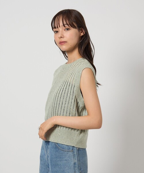 EMMEL REFINES（エメルリファインズ）の「＜EMMEL REFINES＞EM HW ハシゴスパンコール 2WAY ノースリーブニット（ベスト・レディース・ナチュラル/ライム・FREE）」の17枚目の写真