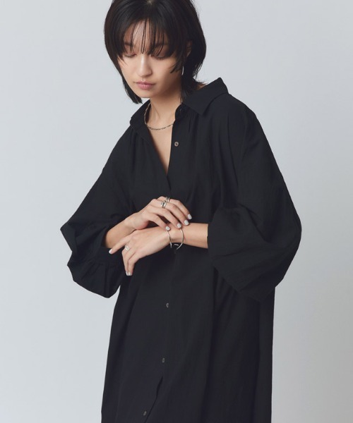 RASW（ラス）の「[RASW]ボリュームシャツワンピース（シャツワンピース・レディース・ブラック/オフホワイト/ホワイト×ネイビー・PM/M/L）」の21枚目の写真