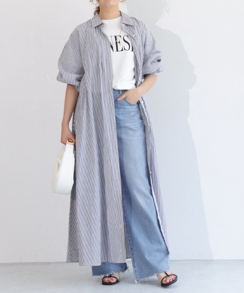 RASW（ラス）の「[RASW]ボリュームシャツワンピース（シャツワンピース・レディース・ブラック/オフホワイト/ホワイト×ネイビー・PM/M/L）」の11枚目の写真