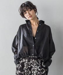 ペーパーリネンドロストクロップドシャツ≪手洗い可能≫