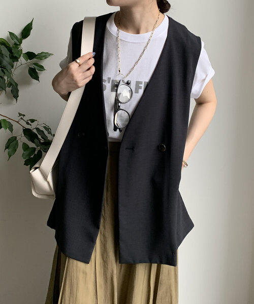 人気❣️DOUDOU カットジョーゼットベスト 黒 DouDou（ドゥドゥ）の「カットジョーゼットベスト（ベスト