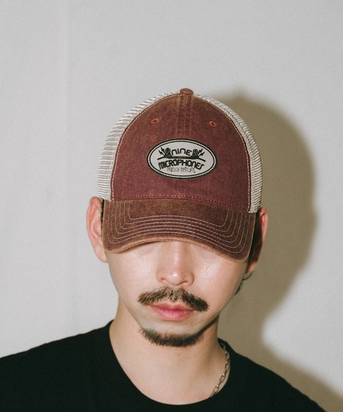 NineMicrophones（ナインマイクロフォンズ）の「WASHED MESH CAP-Pain of My Life-（キャップ・メンズ・ブラック/バーガンディー・FREE）」の6枚目の写真