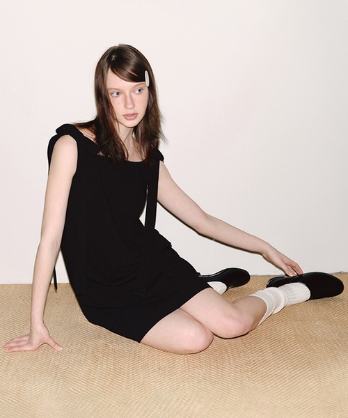 スクエアネック リボンストラップ ミニワンピース FC25L021【Fano