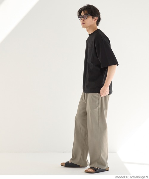 リネンタッチセンタープレスワイドパンツ（スラックス）｜coca