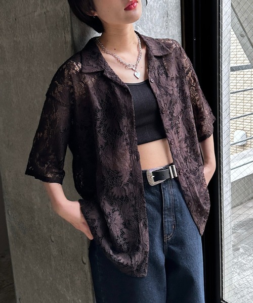 PAGEBOY(ページボーイ)の「WEB限定アイテム/レースカイキンシャツ (半袖)(シャツ/ブラウス・レディース・オフホワイト/ブラック/モカ/ネイビー系1/イエロー系その他/グレイッシュベージュ/レッド/ブラウン・FREE)」の3枚目の写真