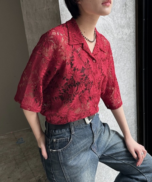 PAGEBOY(ページボーイ)の「WEB限定アイテム/レースカイキンシャツ (半袖)(シャツ/ブラウス・レディース・オフホワイト/ブラック/モカ/ネイビー系1/イエロー系その他/グレイッシュベージュ/レッド/ブラウン・FREE)」の8枚目の写真