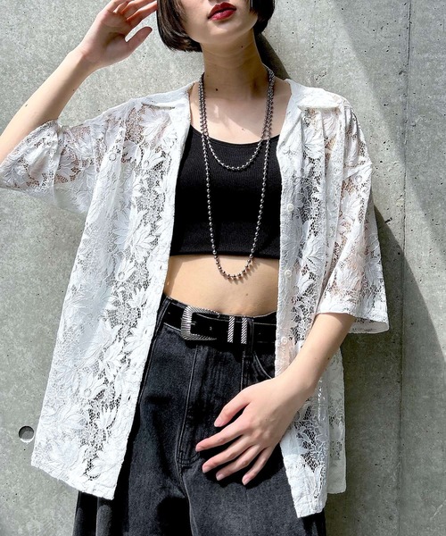 PAGEBOY(ページボーイ)の「WEB限定アイテム/レースカイキンシャツ (半袖)(シャツ/ブラウス・レディース・オフホワイト/ブラック/モカ/ネイビー系1/イエロー系その他/グレイッシュベージュ/レッド/ブラウン・FREE)」の2枚目の写真