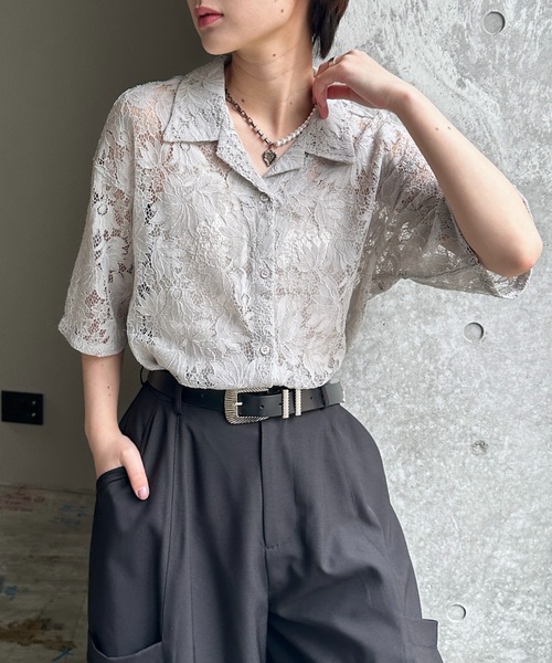 PAGEBOY(ページボーイ)の「WEB限定アイテム/レースカイキンシャツ (半袖)(シャツ/ブラウス・レディース・オフホワイト/ブラック/モカ/ネイビー系1/イエロー系その他/グレイッシュベージュ/レッド/ブラウン・FREE)」の5枚目の写真