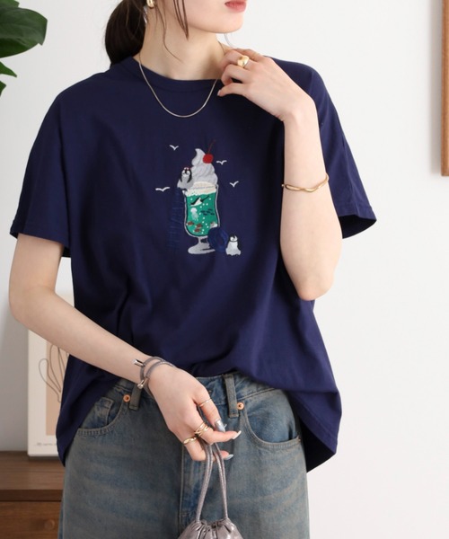 Emago(イマゴ)の「EMAGO クリームソーダ刺繍ドルマンTシャツ(Tシャツ/カットソー・レディース・ホワイト×ブルー/アイボリー/ネイビー・FREE)」の20枚目の写真
