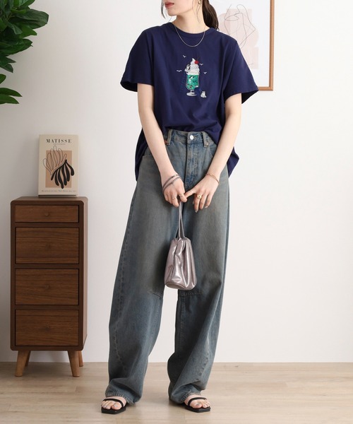 Emago(イマゴ)の「EMAGO クリームソーダ刺繍ドルマンTシャツ(Tシャツ/カットソー・レディース・ホワイト×ブルー/アイボリー/ネイビー・FREE)」の18枚目の写真