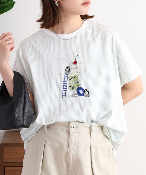 tシャツ EMAGO ロゴネコ刺繍ドルマンT 半袖 レディース Emago tシャツ EMAGO ロゴネコ刺繍ドルマンT 半袖 レディース