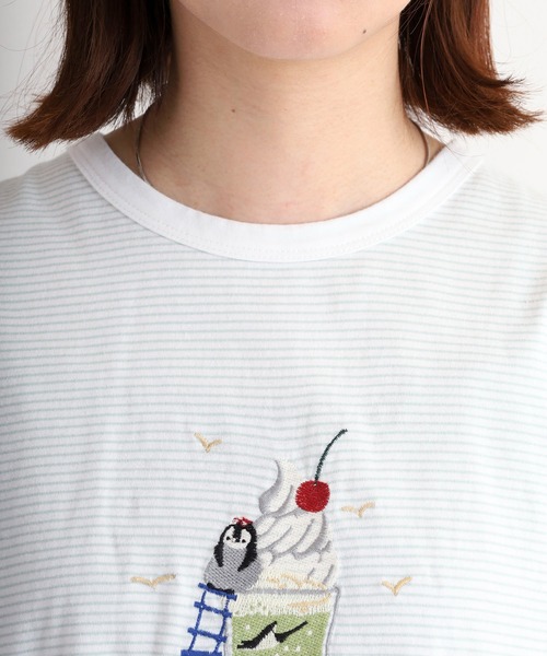 Emago(イマゴ)の「EMAGO クリームソーダ刺繍ドルマンTシャツ(Tシャツ/カットソー・レディース・ホワイト×ブルー/アイボリー/ネイビー・FREE)」の14枚目の写真