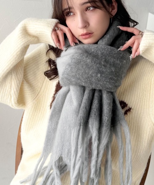 セール】顔まわりに華やぎをプラス♪ バイカラー起毛マフラー