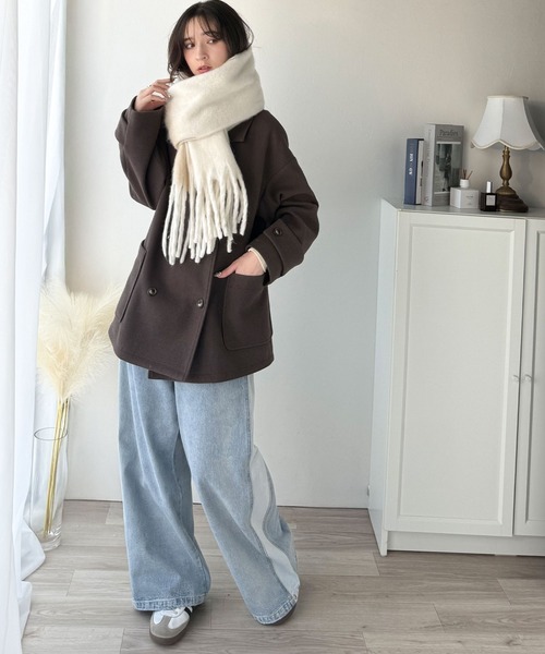 classicalelf（クラシカルエルフ）の「絶妙MIXカラーが使いやすい♪ バイカラー起毛マフラー（マフラー・レディース・グレー/アイボリー・ONE SIZE）」の7枚目の写真