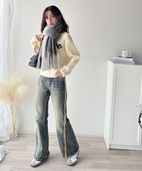 classicalelf（クラシカルエルフ）の「絶妙MIXカラーが使いやすい♪ バイカラー起毛マフラー（マフラー・レディース・グレー/アイボリー・ONE SIZE）」の12枚目の写真