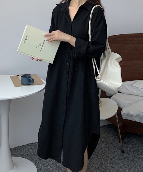 Per sist ence（パーシエンス）の「楊柳シャツワンピース（シャツワンピース・レディース・ブルー/ホワイト/テラコッタ/ブラック・ONE SIZE）」の8枚目の写真