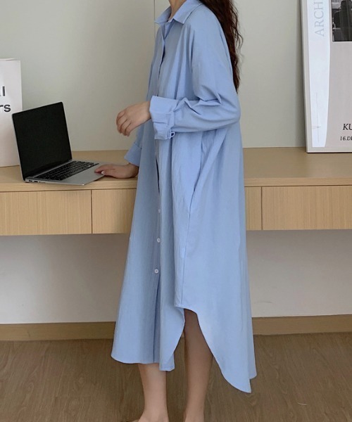 Per sist ence（パーシエンス）の「楊柳シャツワンピース（シャツワンピース・レディース・ブルー/ホワイト/テラコッタ/ブラック・ONE SIZE）」の10枚目の写真